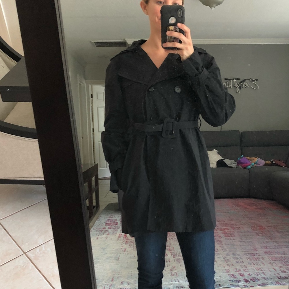 Theory black trench rain jacket